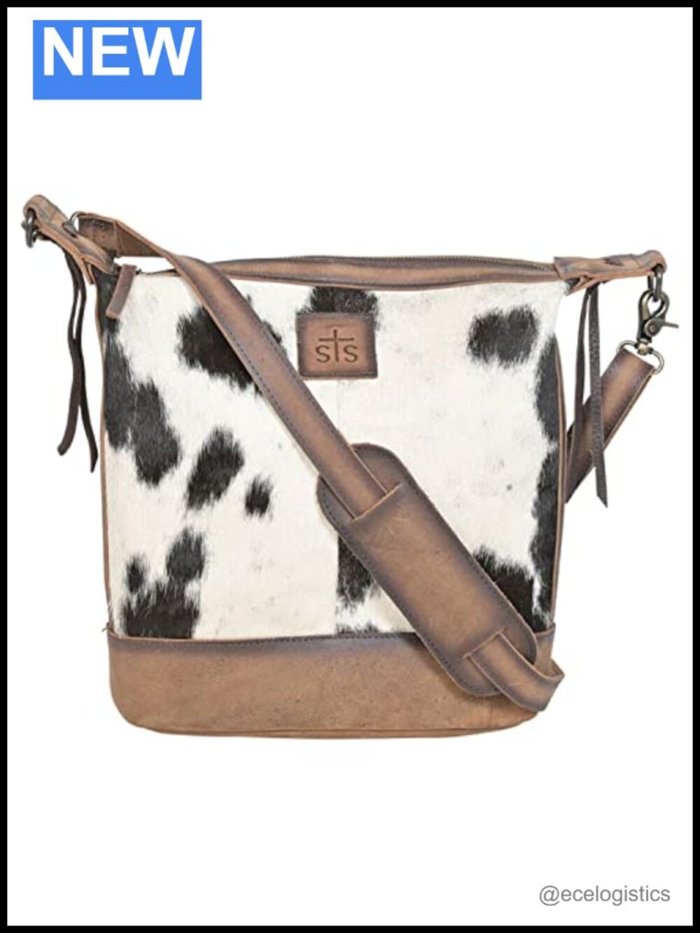 Genuine Full-Grain Leather Cowhide Crossbody Bag with Fringe, Adjustable Strap